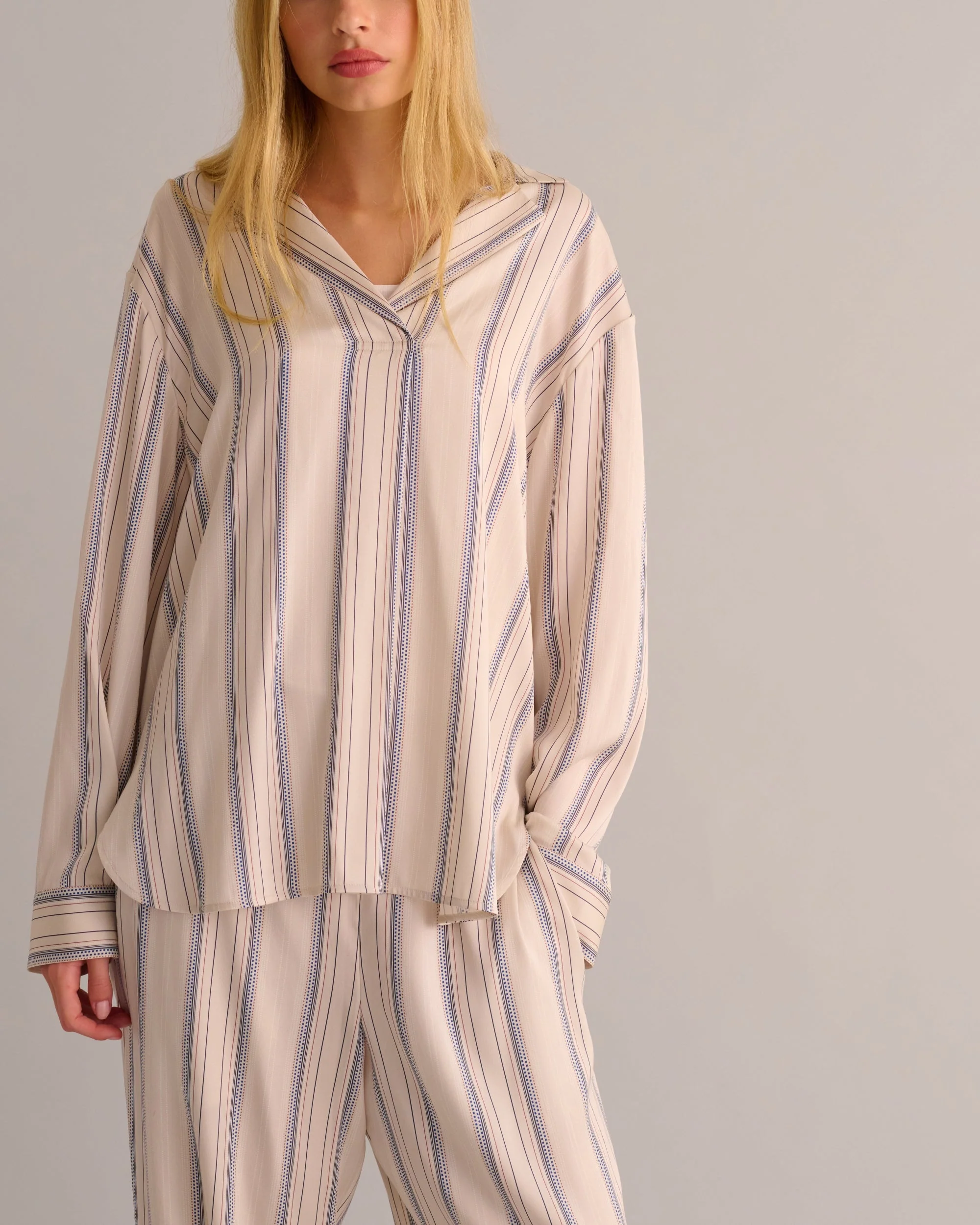 Soft Beige Striped Organic Silk Pyjama Set - Image 4