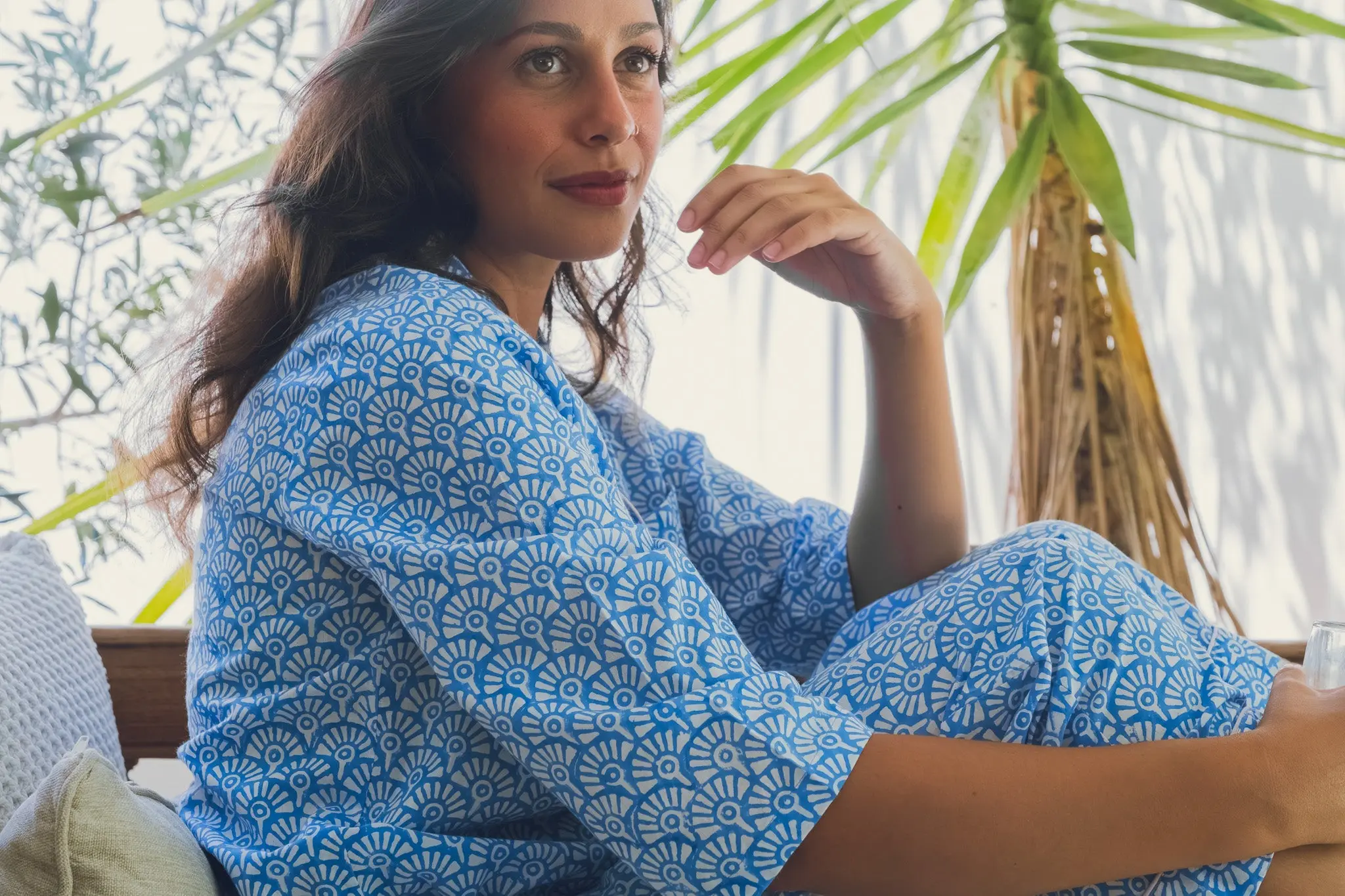 Somaya Block Printed Long Sleeve Pyjama Trouser Set