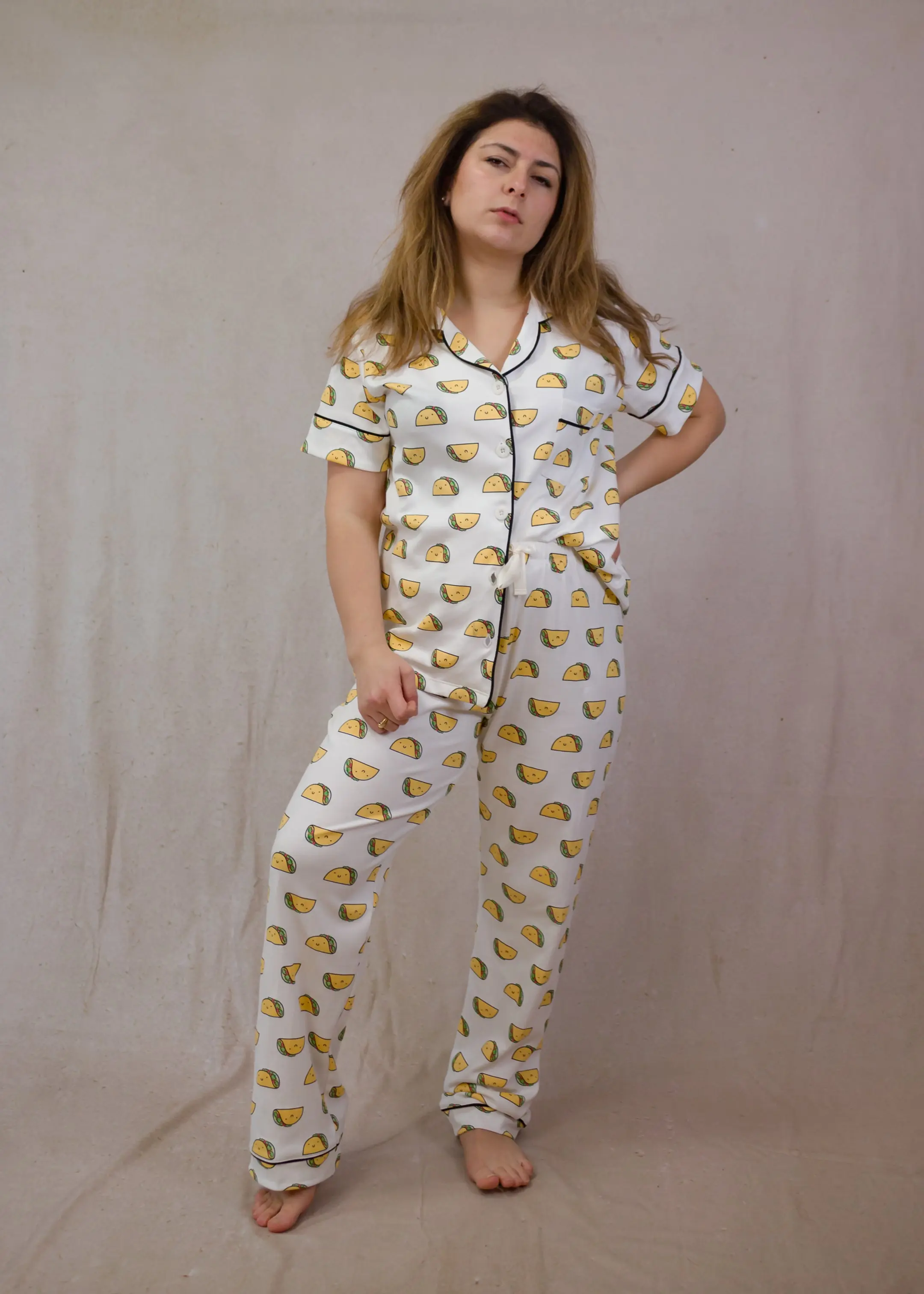 Tacos set Women's Pima Cotton Short Sleeve Pyjama Trouser Set - Image 2
