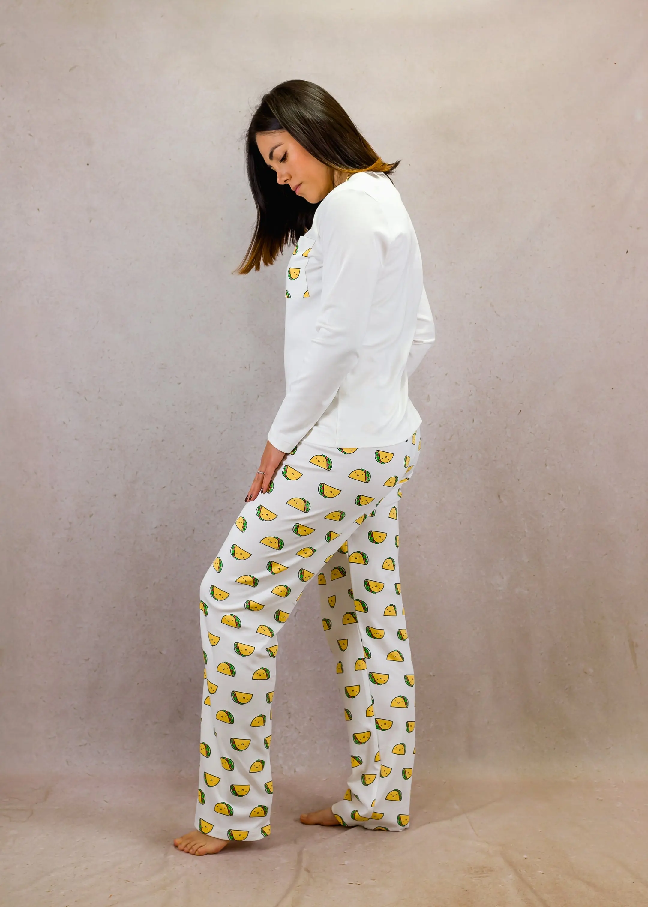Tacos & white Women's Pima Cotton Long Sleeve Pyjama Trouser Set - Image 3