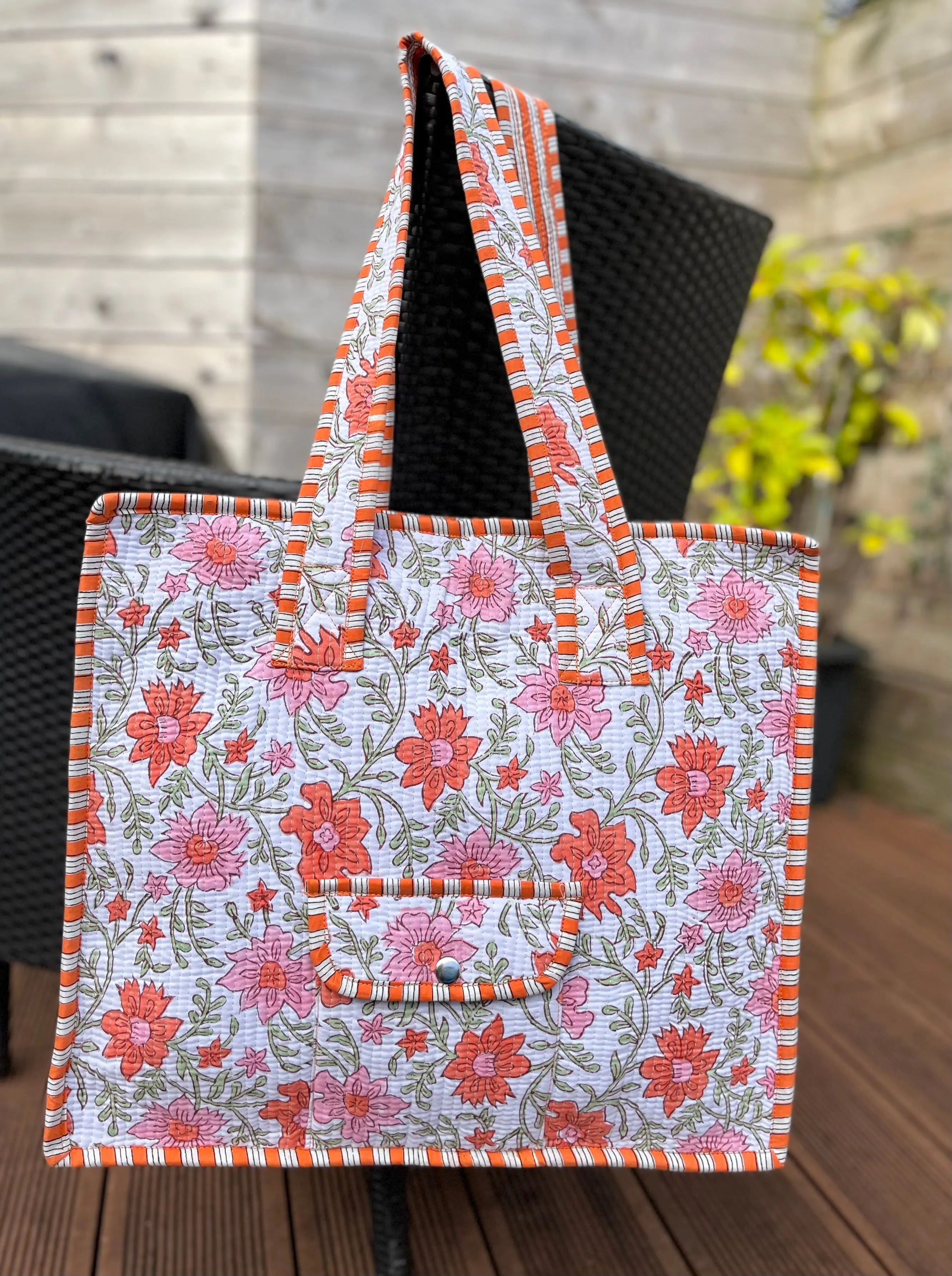 Tangerine Block Printed Tote Bag - Image 12