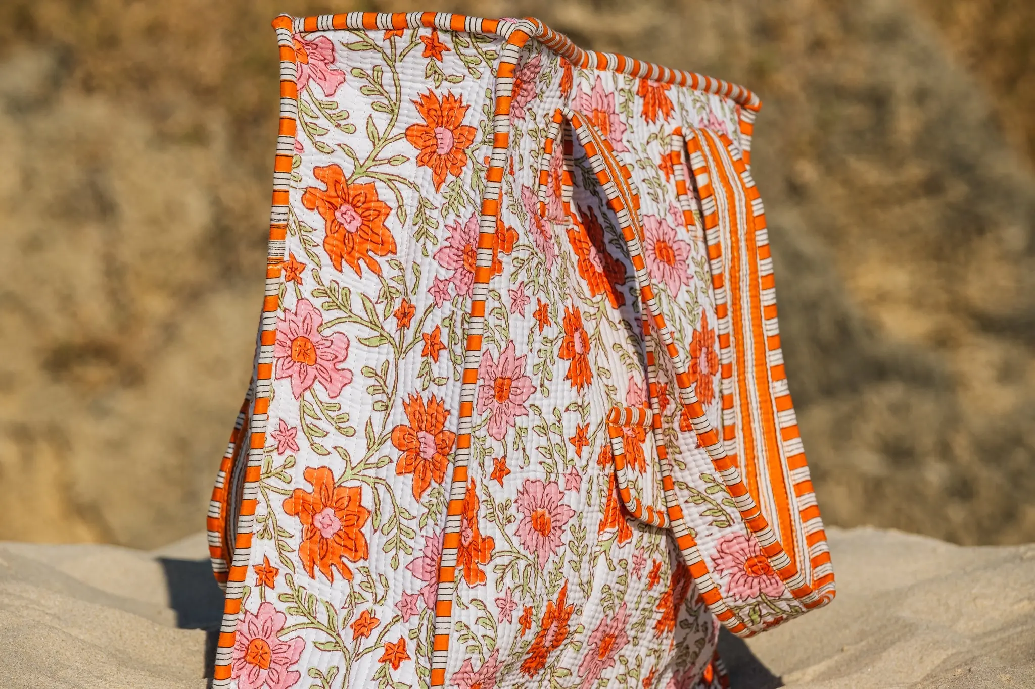 Tangerine Block Printed Tote Bag - Image 7