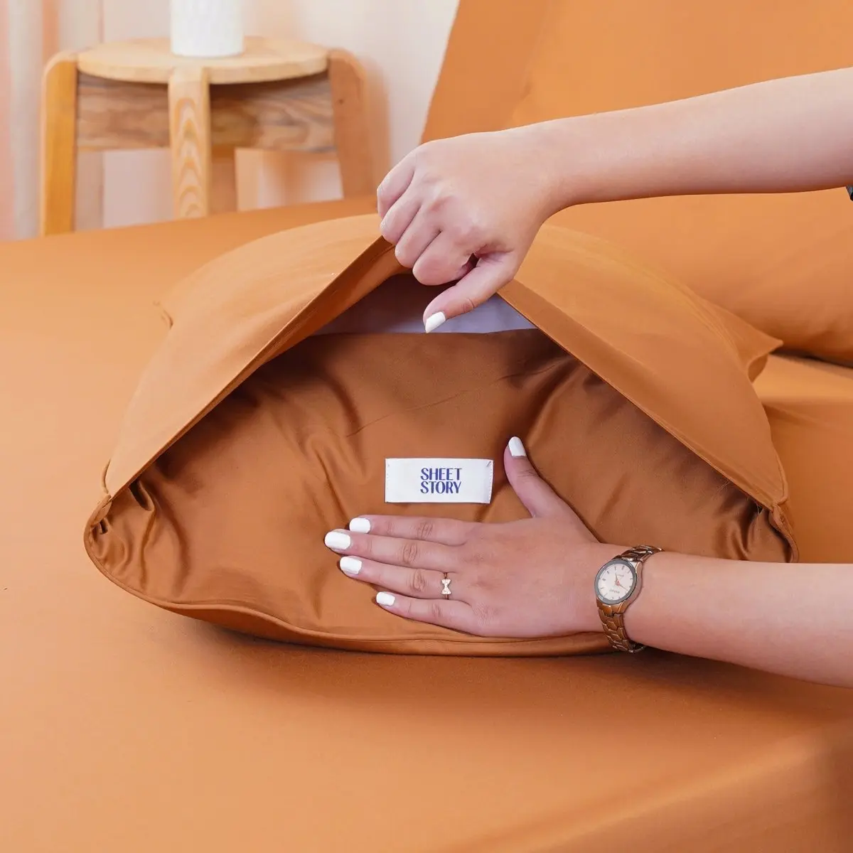 Terracotta Orange Ackly Bamboo Pillowcases Pair - Image 4