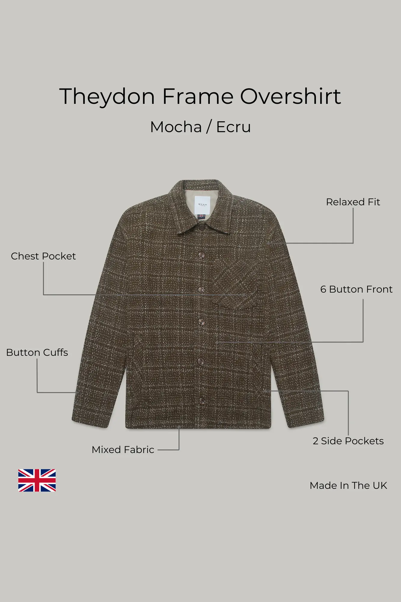 Theydon Frame Overshirt - Mocha / Ecru - Image 5