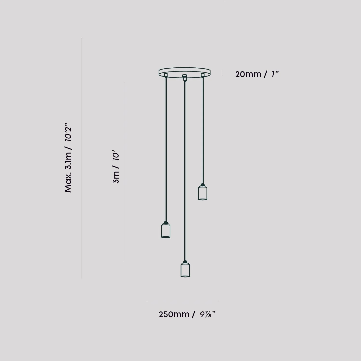 Triple Pendant in Graphite - Black Canopy - Image 6