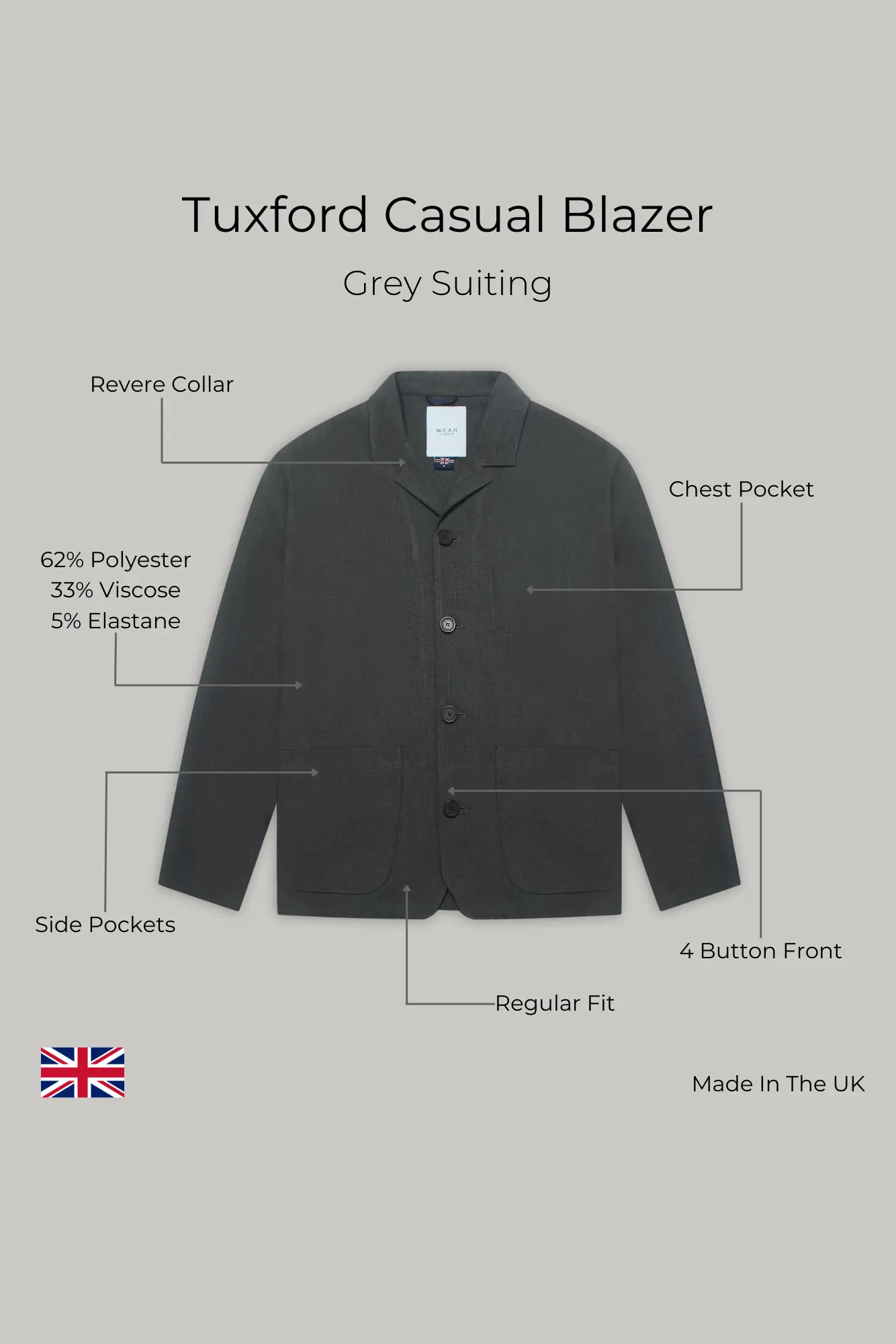 Tuxford Casual Blazer - Grey Suiting - Image 6