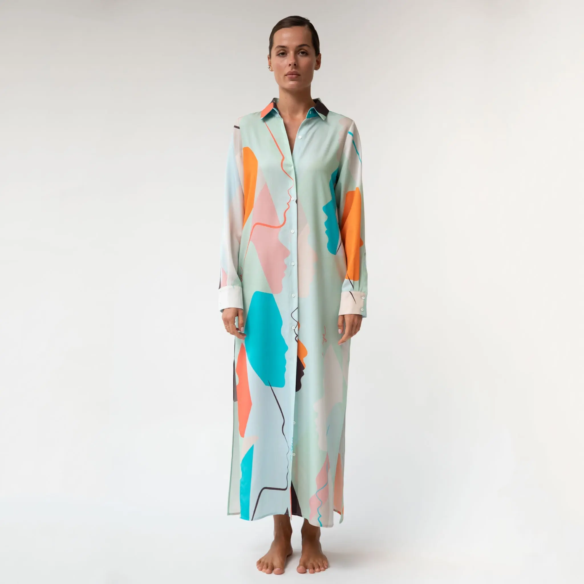 Us Tencel Twill Button-Down Long Shirt Dress - Image 10