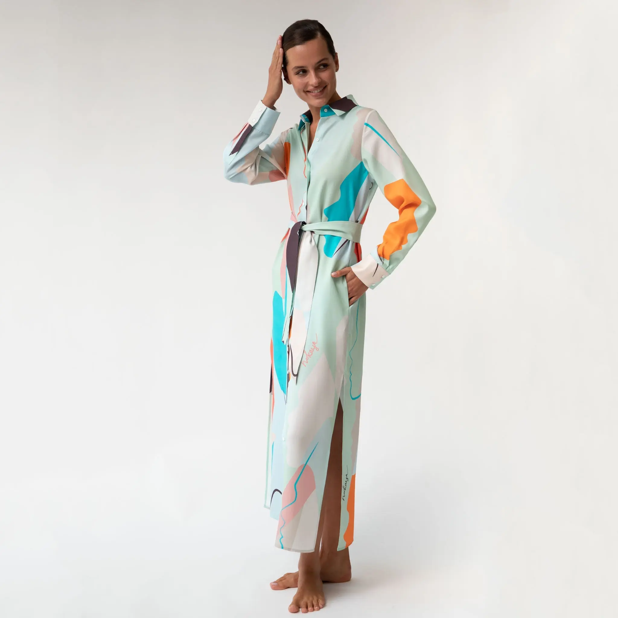 Us Tencel Twill Button-Down Long Shirt Dress - Image 5