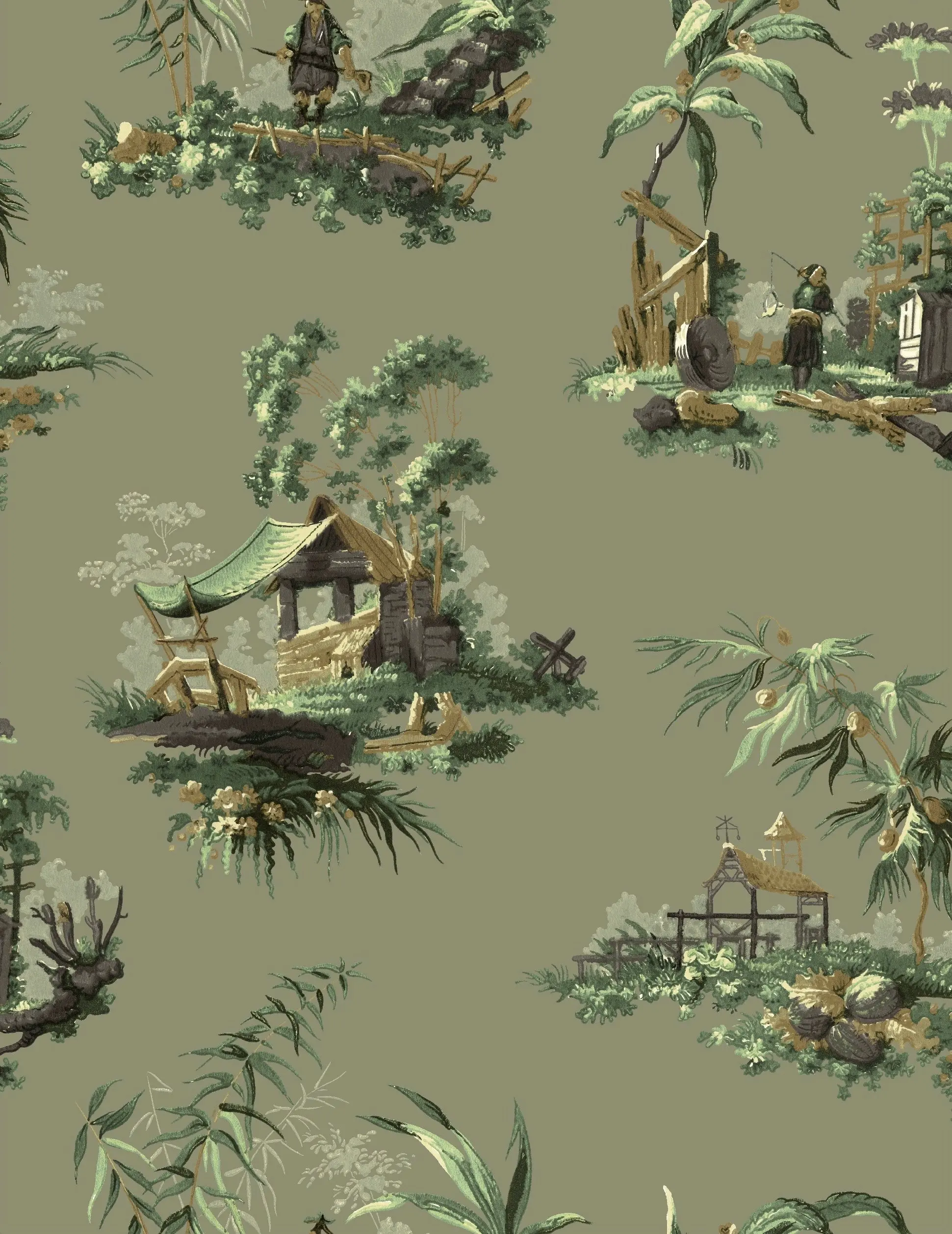 Vintage Oriental Wallpaper - Bright green - Image 5