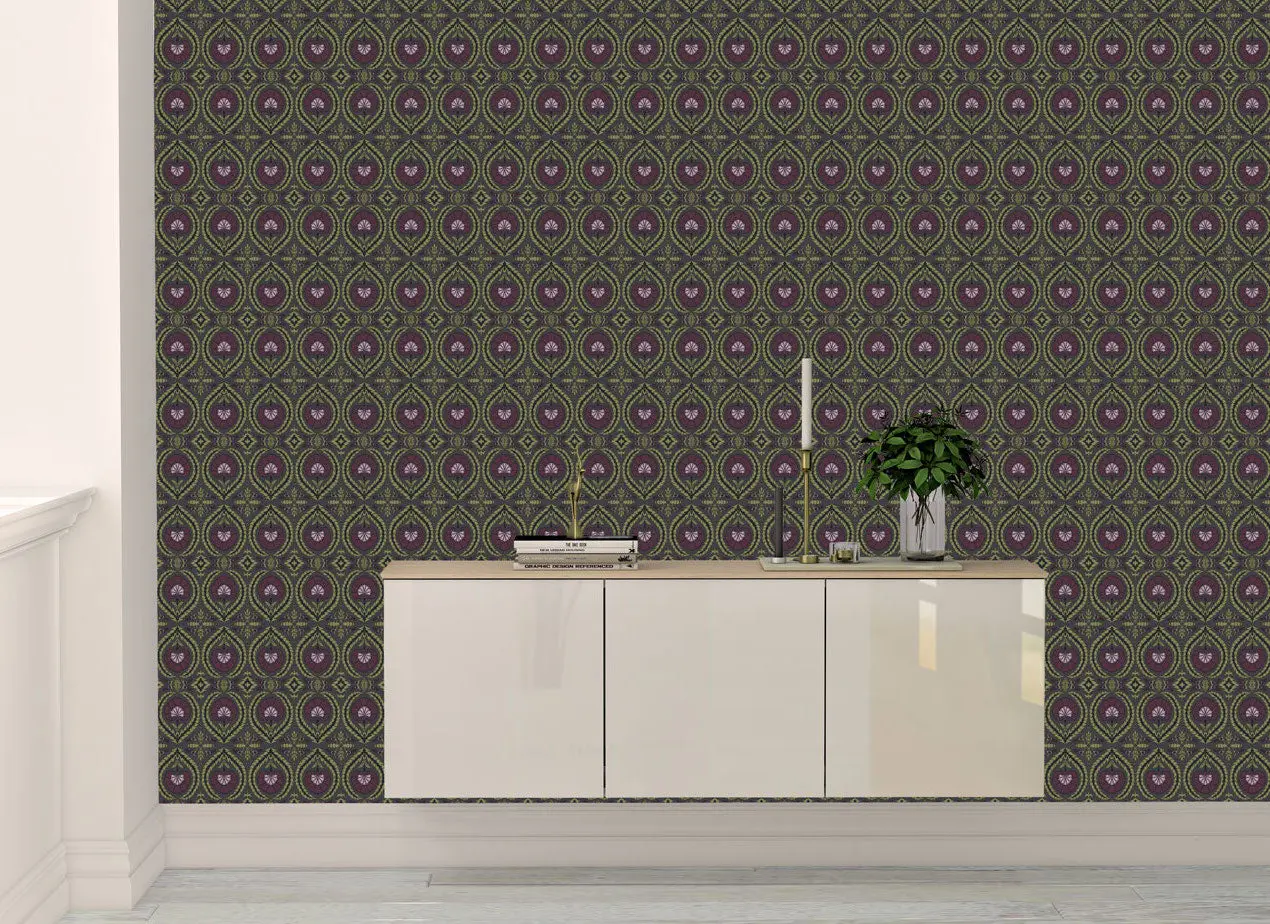 Wallpaper Acanthus and Wreath Grape and Green on Coffee - £37.50 per sq metre - Image 2