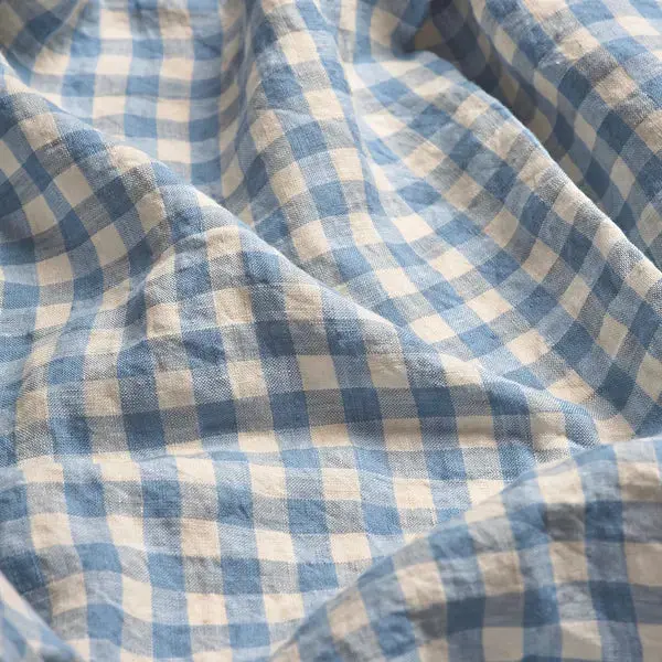 Warm Blue Gingham Linen & Cotton Blend Duvet Cover - Image 7