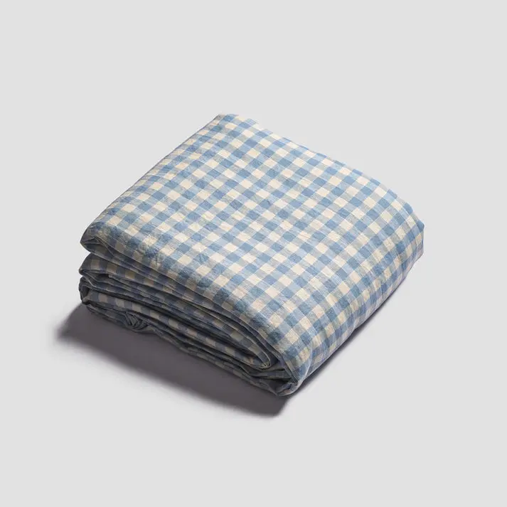 Warm Blue Gingham Linen & Cotton Blend Duvet Cover - Image 9