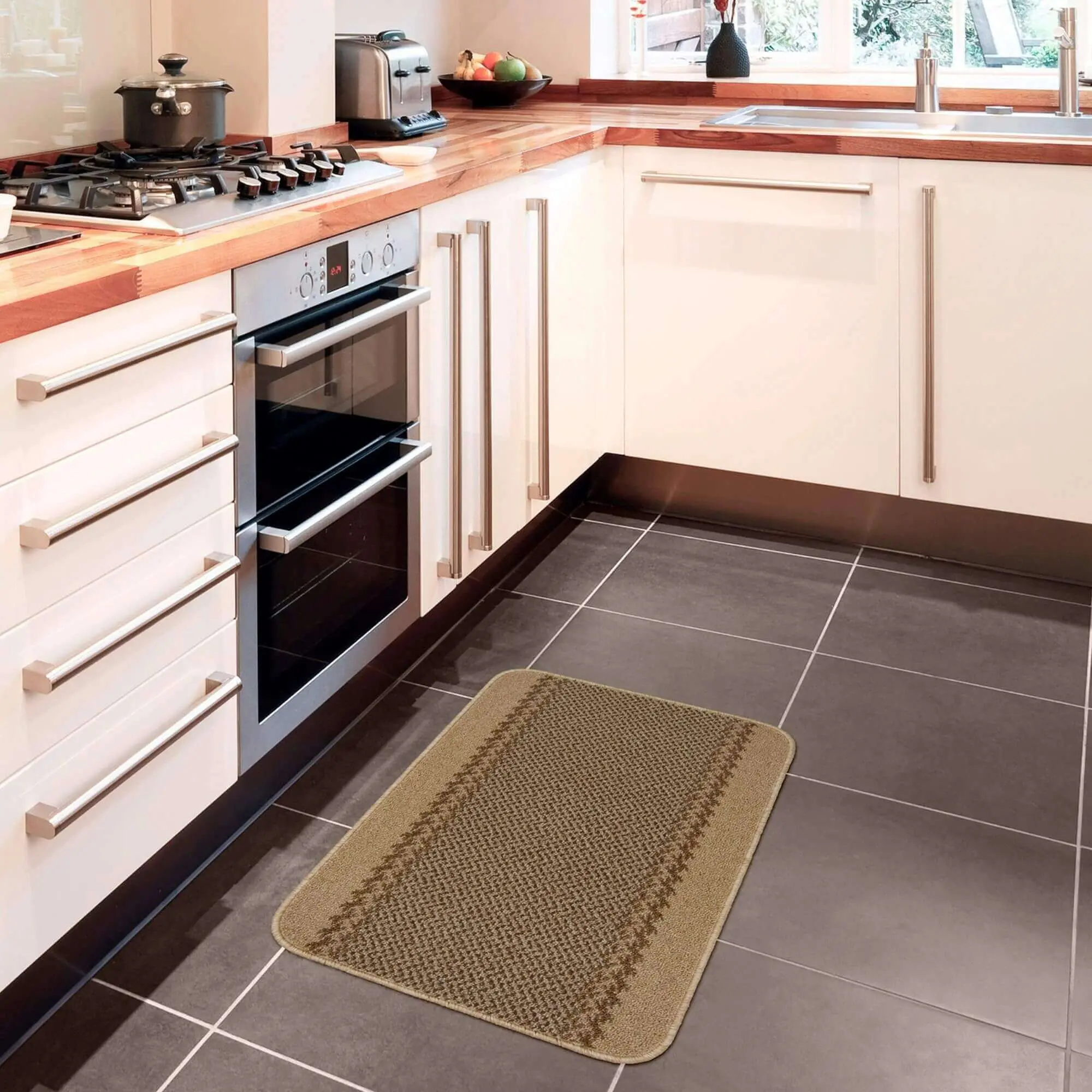 Washable Bordered Beige Rug | 116B - Image 9