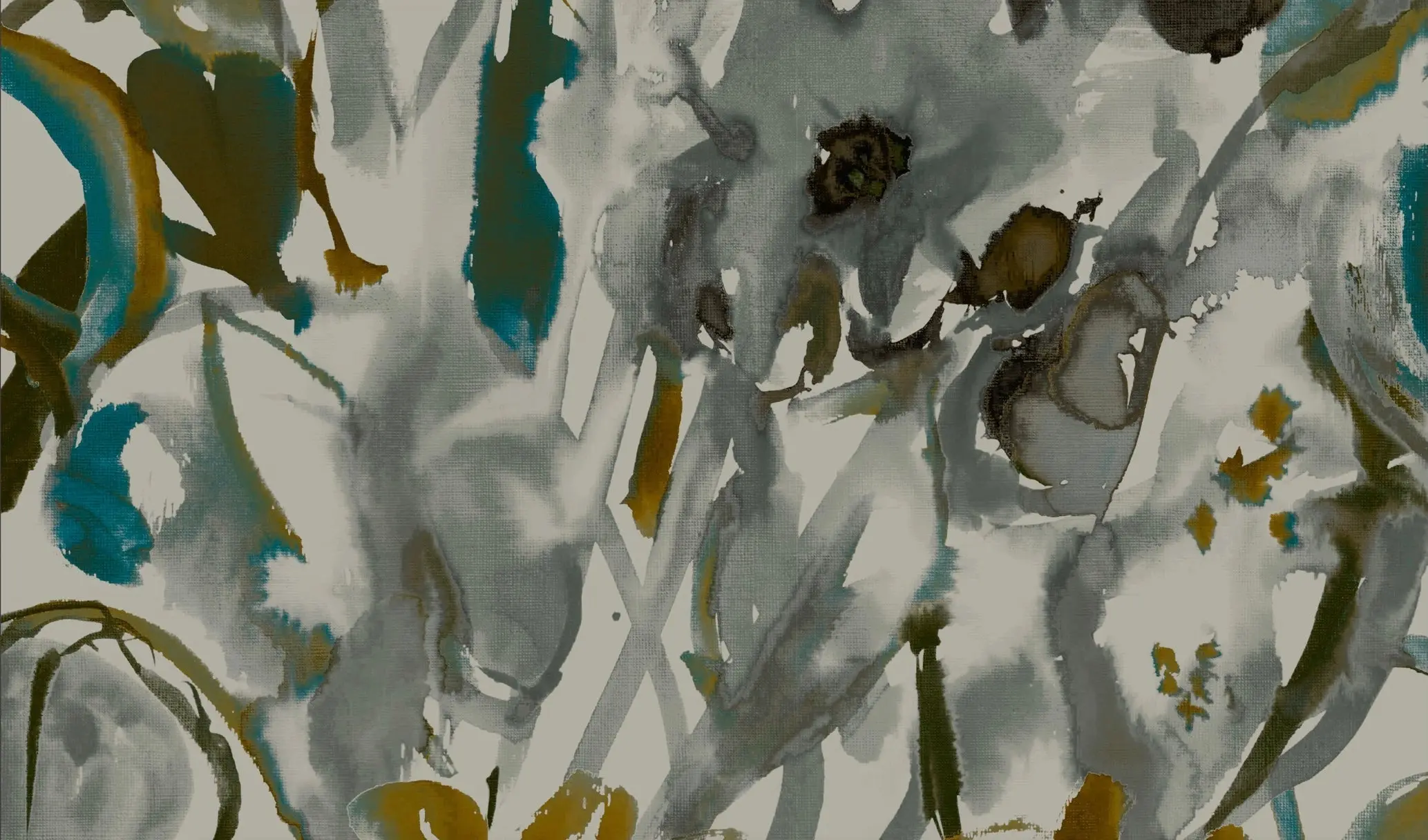 Watercolour Floral Wallpaper - Grey + Ochre - Image 6