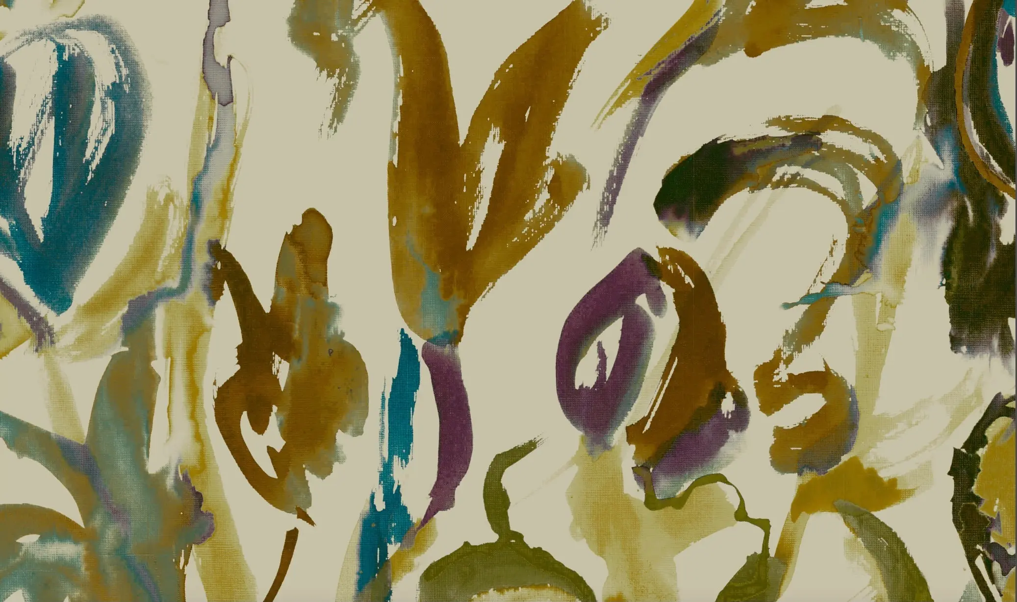Watercolour floral Wallpaper - Ochre + Plum - Image 5