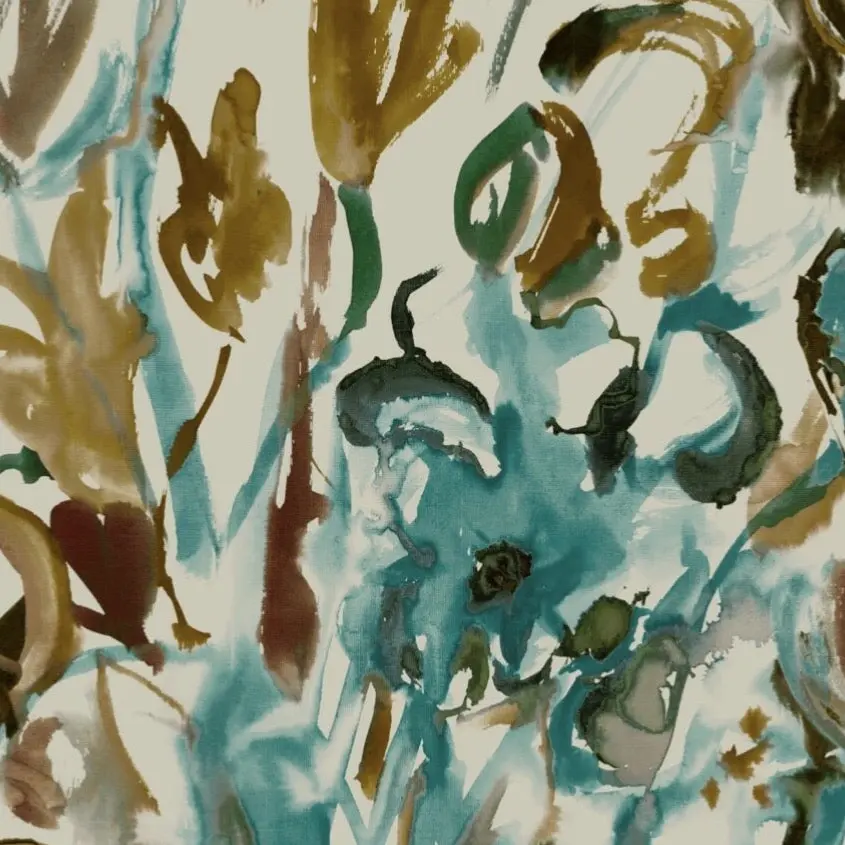 Watercolour Floral Wallpaper - Teal + Ochre - Image 2