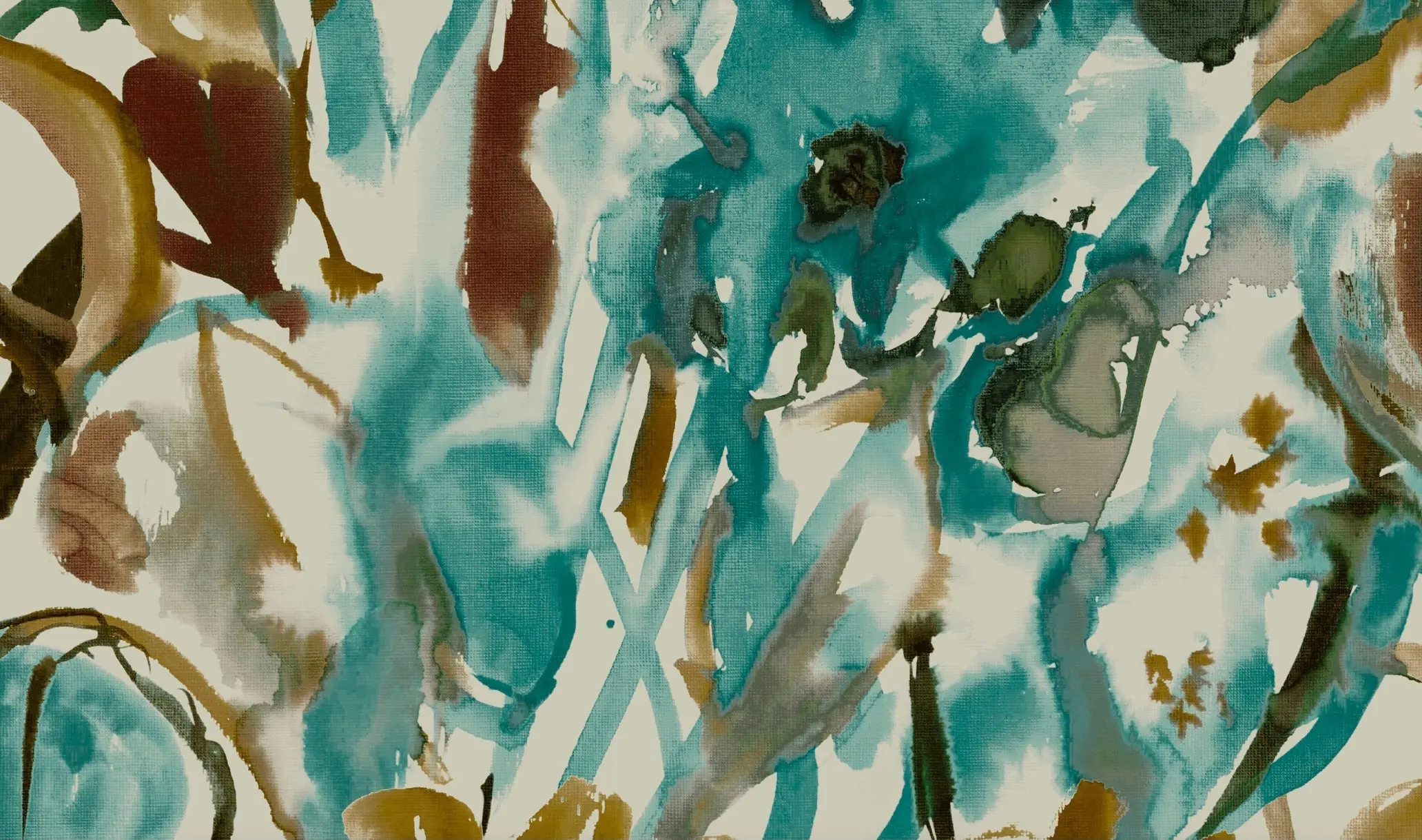 Watercolour Floral Wallpaper - Teal + Ochre - Image 4