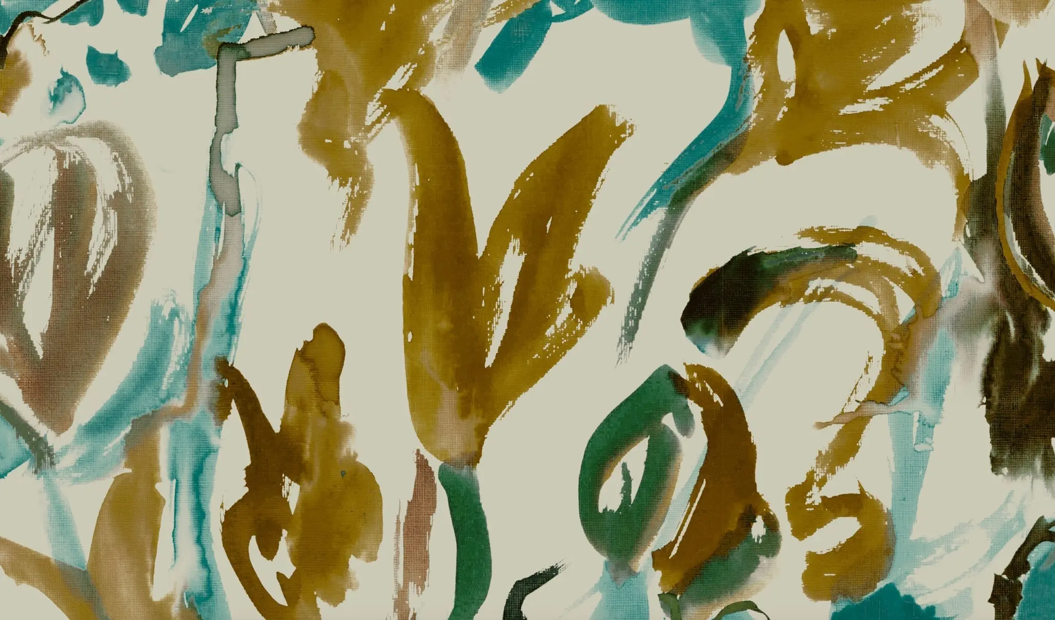 Watercolour Floral Wallpaper - Teal + Ochre - Image 6