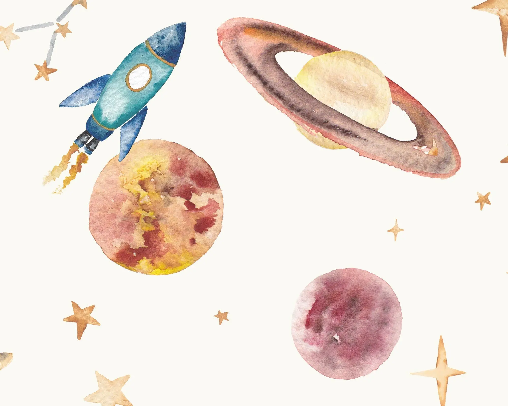 Watercolour Planets Outer Space - Cotton Curtain Fabric - Image 8