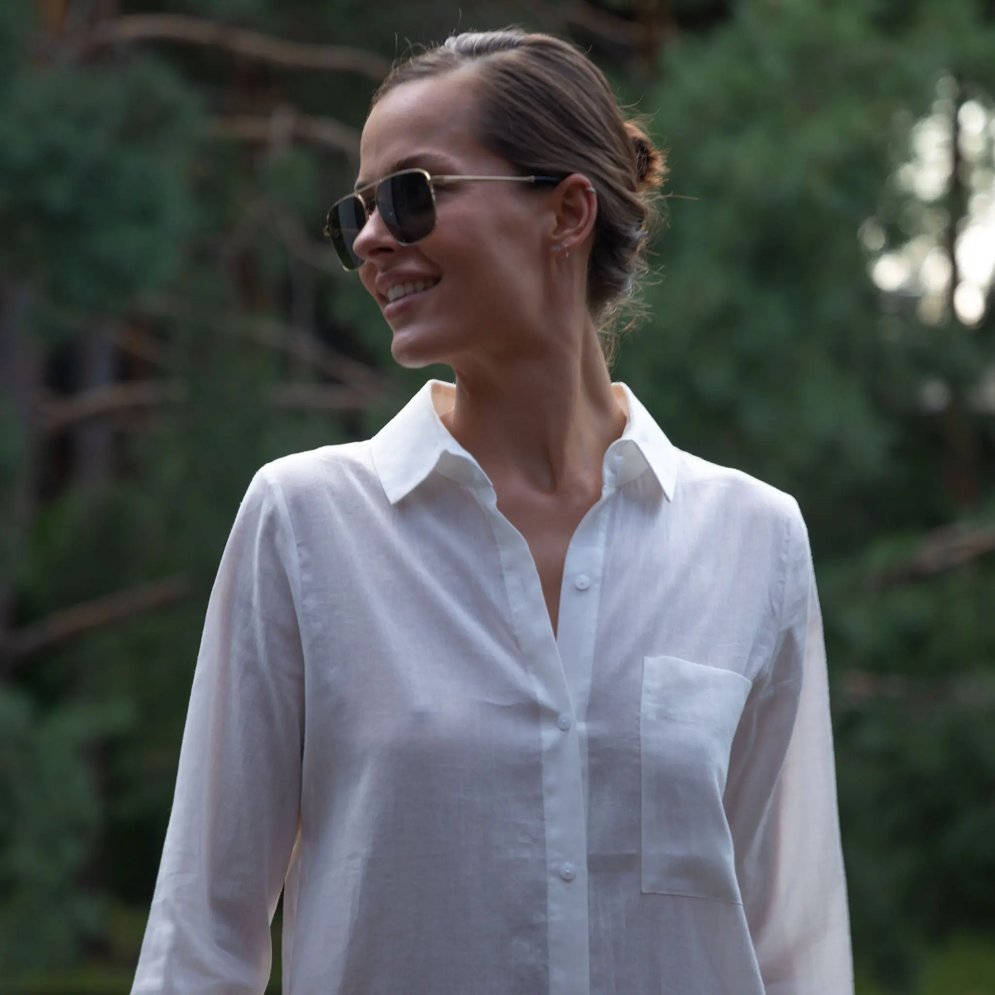 White Linen Voile Button-Down Long Shirt Dress - Image 12