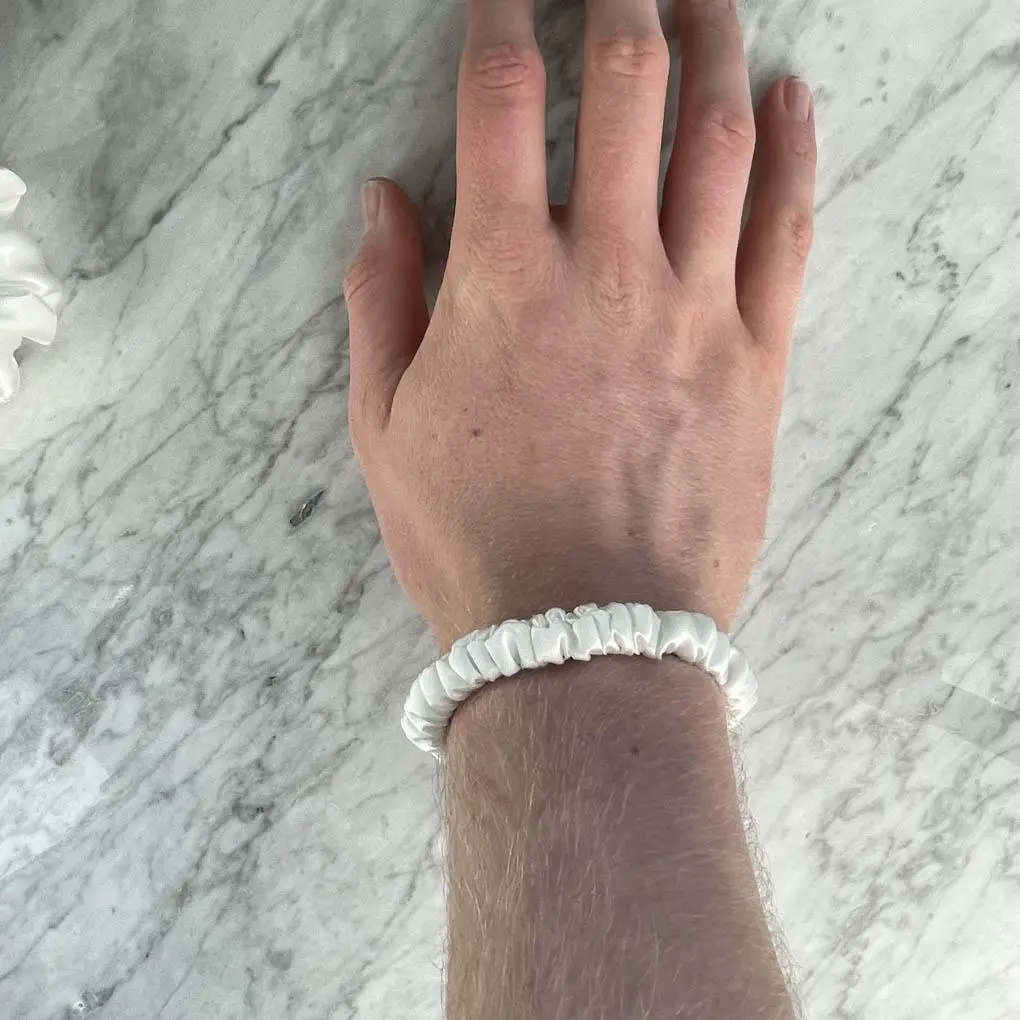 White Silk Scrunchie - Skinny - Image 3