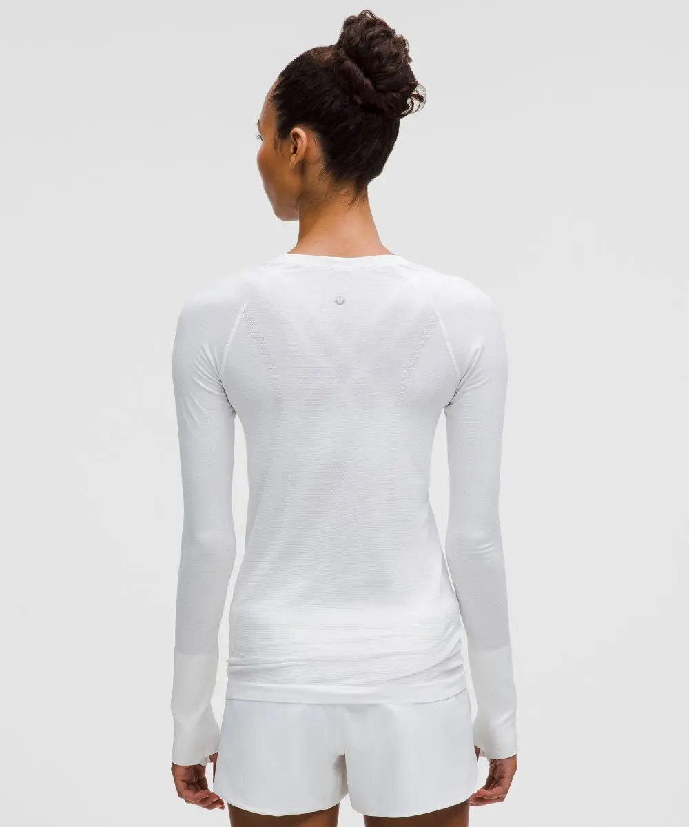 White Women's Swiftly Tech Long-Sleeve Shirt 2.0 Hip Length - Image 3