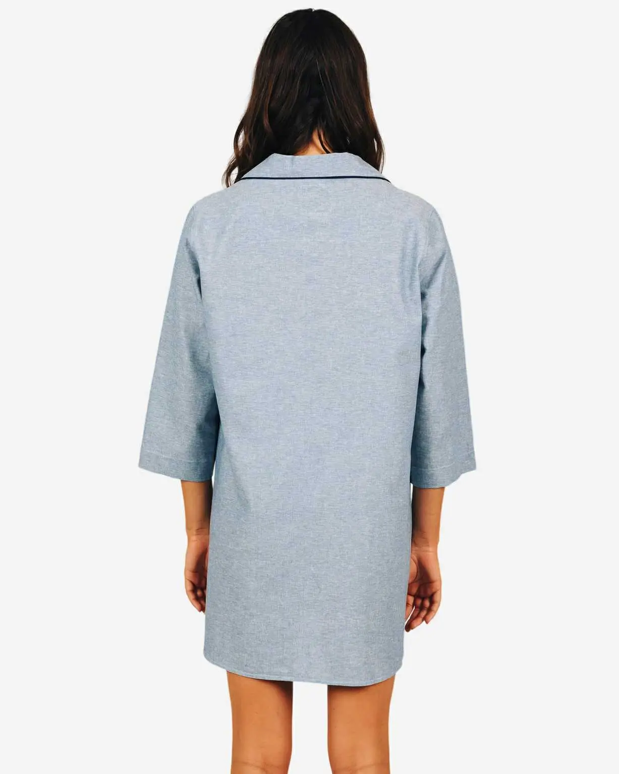 Blue Sky with Navy Piping Women's Sleep Shirt - Image 4