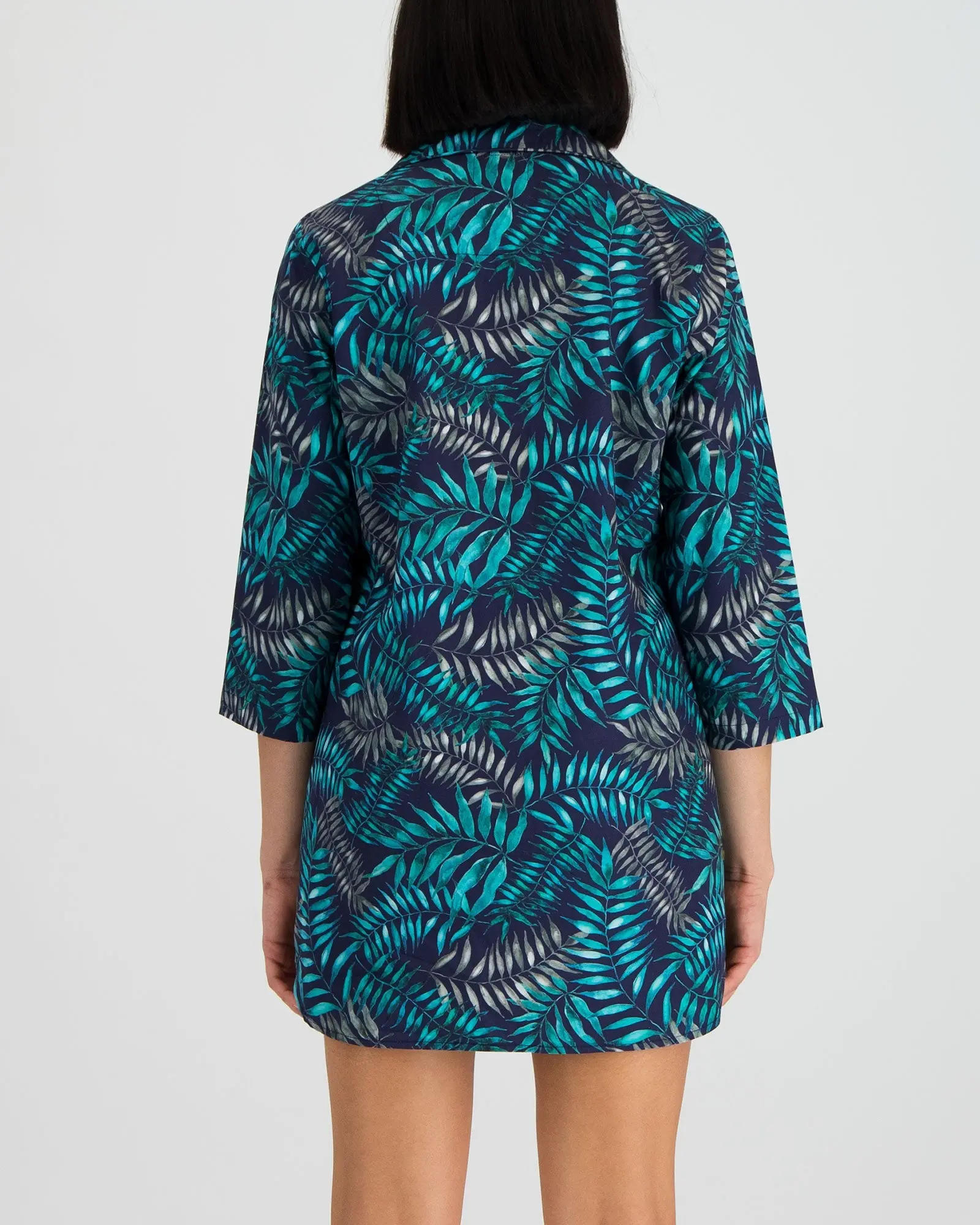 Palm Leaves Navy Women's Sleep Shirt - Image 3
