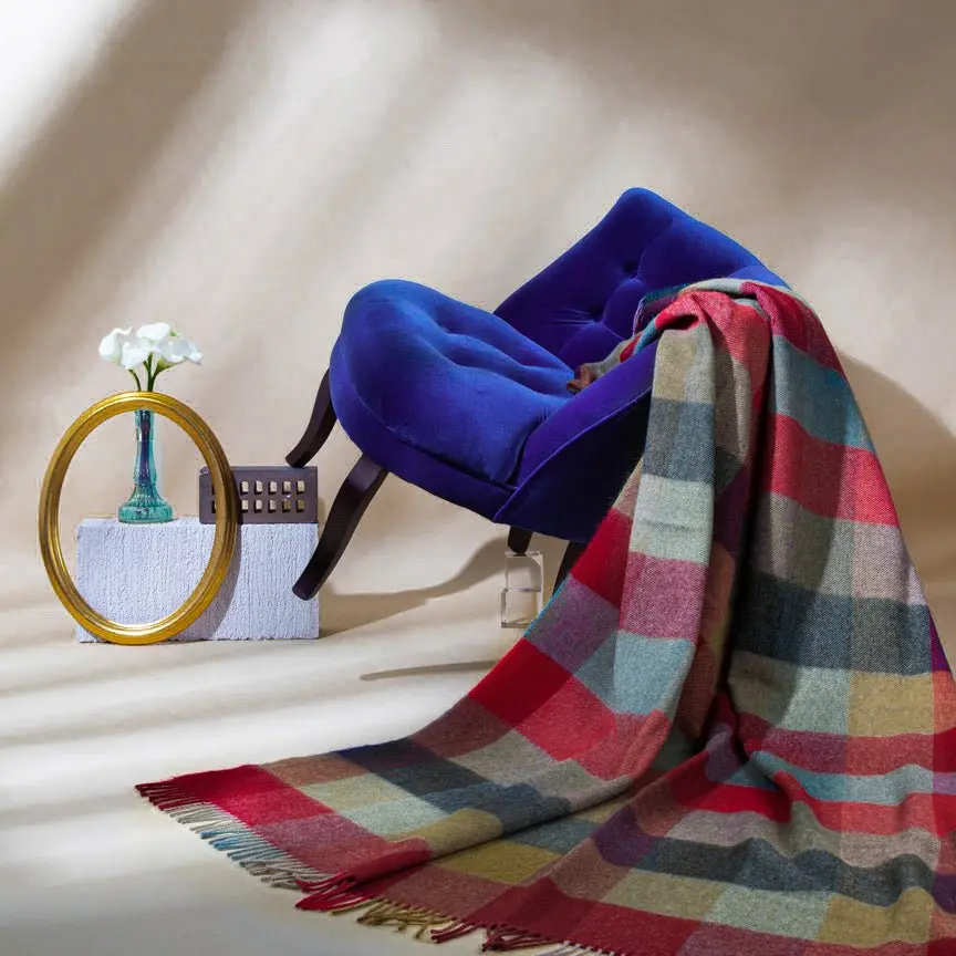 Bright Coloured Checks Wonderland - Alpaca & Merino Lambswool Blanket - Image 3