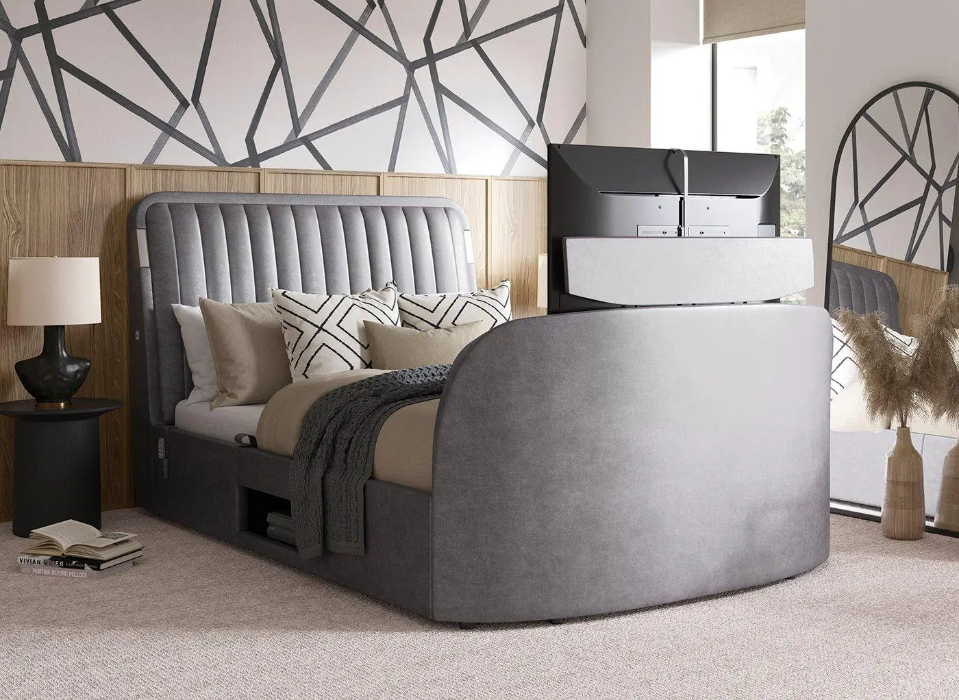 Yokohama Ottoman TV Bed with Surround Sound - Grey